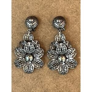 BARTEK  Clip Earrings Dangle Vintage Gun Metal